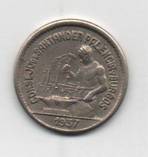 ESPAÑA GUERRA CIVIL CONSEJO SANTANDER, PALENCIA Y BURGOS DEL AÑO 1937 DE 0.50 CTS