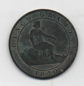 G. PROVISIONAL DEL AÑO 1870 DE 5 CENTIMOS