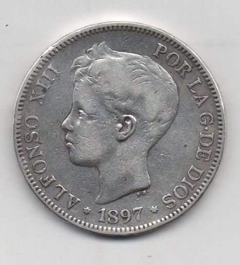 ALFONSO XIII DEL AÑO 1897 *97 DE 5 PESETAS
