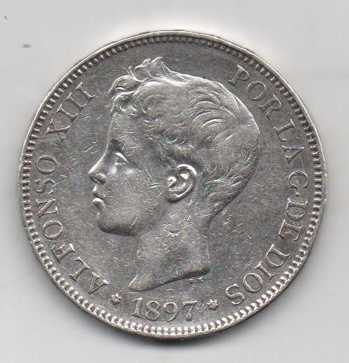 ALFONSO XIII DEL AÑO 1897 *97 DE 5 PESETAS