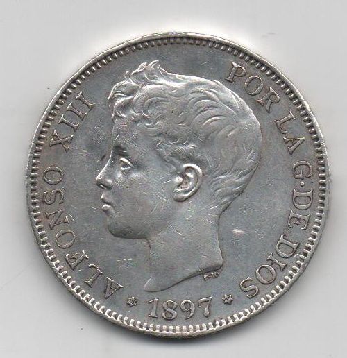 ALFONSO XIII DEL AÑO 1897 *97 DE 5 PESETAS