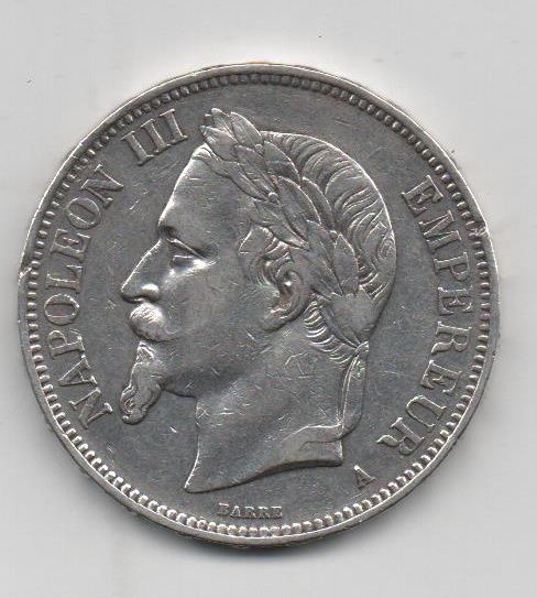FRANCIA DEL AÑO 1870 LETRA A DE 5 FRANCOS