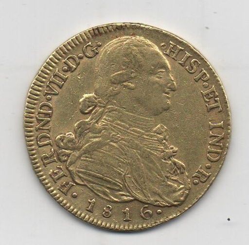 ESPAÑA FERNANDO VII DEL AÑO 1816 DE 8 ESCUDOS