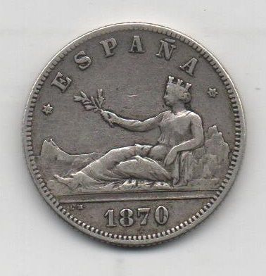 G. PROVISIONAL DEL AÑO 1870 *73 DE 2 PESETAS