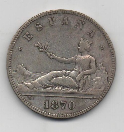 G. PROVISIONAL DEL AÑO 1870 *70 DE 5 PESETAS