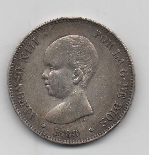 ALFONSO XIII DEL AÑO 1888 *88 DE 5 PESETAS