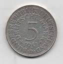 ALEMANIA DEL AÑO 1951 FEDERAL LETRA D DE 5 MARCOS