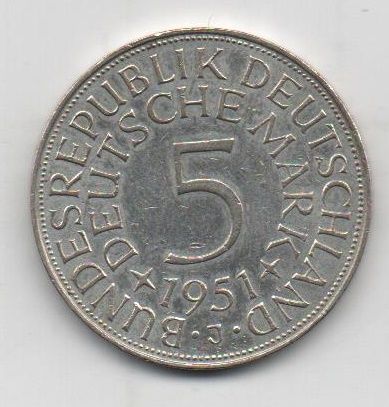 ALEMANIA FEDERAL DEL AÑO 1951 LETRA J DE 5 MARCOS