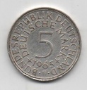 ALEMANIA FEDERAL DEL AÑO 1965 LETRA F DE 5 MARCOS