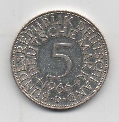 ALEMANIA FEDERAL DEL AÑO 1966 LETRA D DE 5 MARCOS