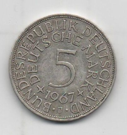 ALEMANIA FEDERAL DEL AÑO 1967 LETRA J DE 5 MARCOS