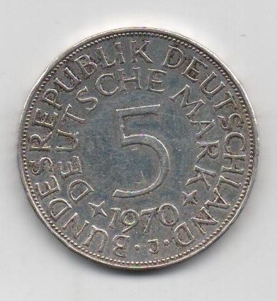 ALEMANIA FEDERAL DEL AÑO 1970 LETRA J DE 5 MARCOS