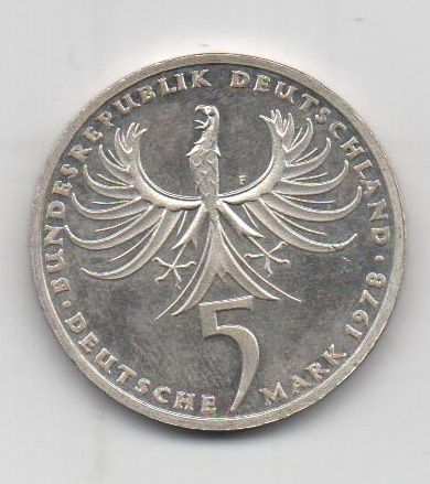 ALEMANIA FEDERAL DEL AÑO 1978 LETRA F DE 5 MARCOS