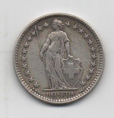 SUIZA DEL AÑO 1921 DE 2 FRANCOS