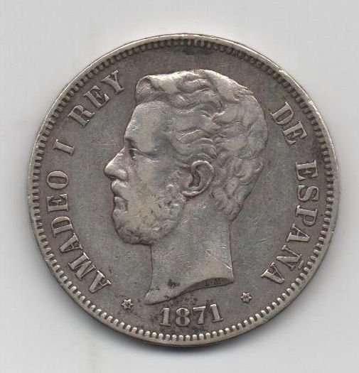 AMADEO I DEL AÑO 1871 *74 DE 5 PESETAS
