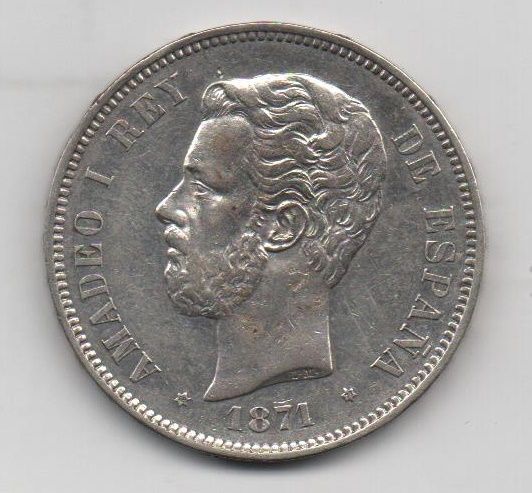 AMADEO I DEL AÑO 1871 *71 DE 5 PESETAS