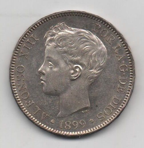ALFONSO XIII DEL AÑO 1899 *99 DE 5 PESETAS