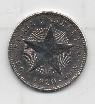 CUBA DEL AÑO 1920 DE 20 CENTAVOS