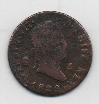 ESPAÑA FERNANDO VII DEL AÑO 1829 DE 4 MARAVEDIS