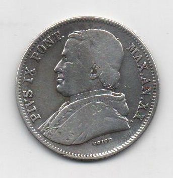 ITALIA DEL AÑO 1865 DE 20 BAIOCCHI