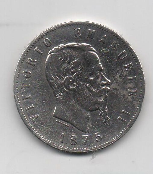 ITALIA DEL AÑO 1875 DE 5 LIRAS