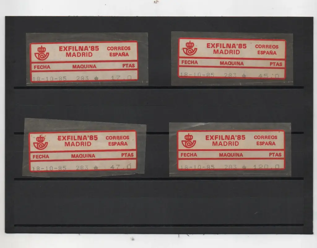 ETIQUETAS CONMEMORATIVAS DE BALANZA EXFILNA AÑO 1985