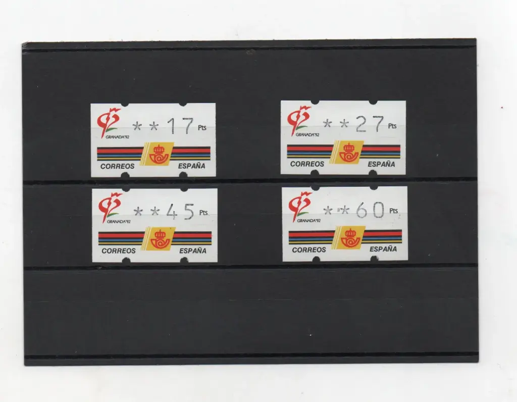 ETIQUETAS GRANADA'92 4 VALORES CON 4 DIGITOS CON NUMERO AÑO 1992