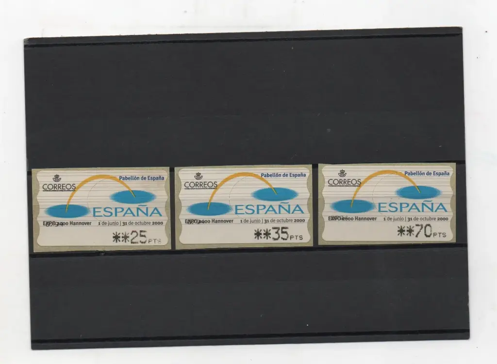 ETIQUETAS PABELLON ESPAÑA EXPO'2000 HANNOVER 3 VALORES AÑO 2000