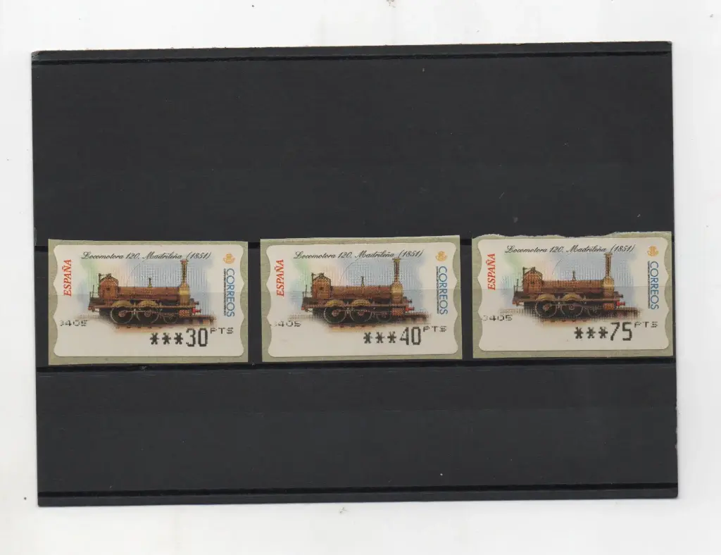 ETIQUETAS LOCOMOTORA 120 MADRILEÑA  3 VALORES AÑO 2001