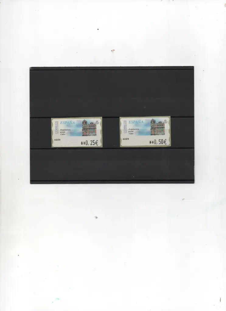 ETIQUETAS ARQUITECTURA POSTAL CADIZ 2 VALORES AÑO 2002
