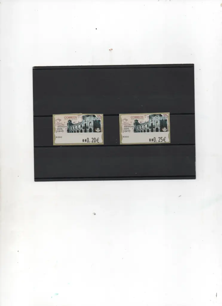 ETIQUETAS ARQUITECTURA POSTAL LOGROÑO 2 VALORES AÑO 2002