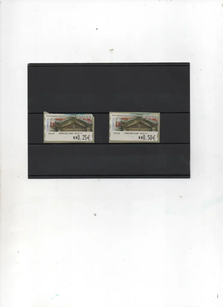 ETIQUETAS ARQUITECTURA POSTAL SAN SEBASTIAN 2 VALORES AÑO 2002