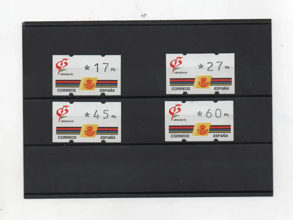 ETIQUETAS GRANADA'92 4 VALORES DE 3 DIGITOS SIN NUMERO