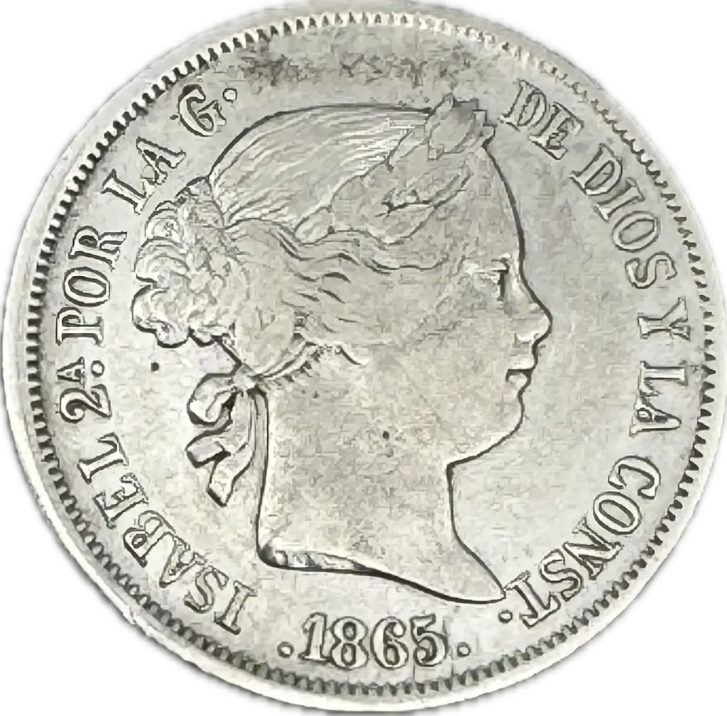 ESPAÑA ISABEL II DEL AÑO 1865 DE 40 CENTIMOS DE ESCUDO