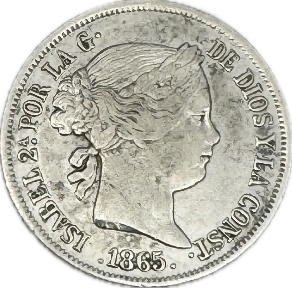 ESPAÑA ISABEL II DEL AÑO 1865 DE 40 CENTIMOS DE ESCUDO