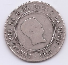 SPANIEN FERDINAND VII AUS DEM JAHR 1821 ZEHN REALES