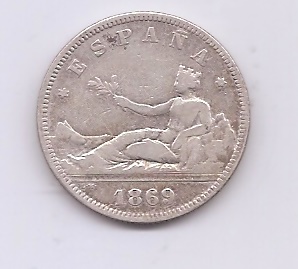 PROVISIONAL G. FROM THE YEAR 1869 *69 OF 2 PESETAS