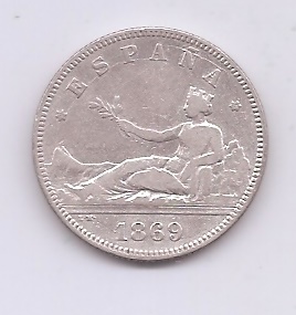 PROVISIONAL G. FROM THE YEAR 1869 *69 OF 2 PESETAS