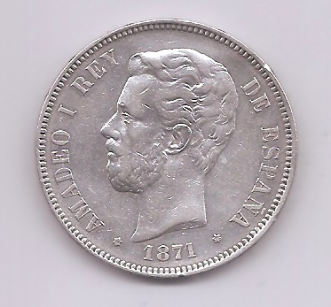 AMADEO I DEL AÑO 1871 *71 DE 5 PESETAS