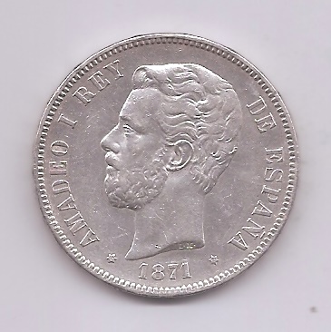 AMADEO I DEL AÑO 1871 *71 DE 5 PESETAS