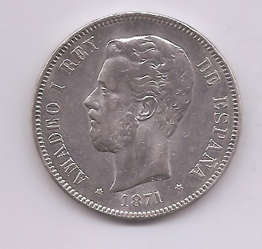 AMADEO I DEL AÑO 1871 *74 DE 5 PESETAS