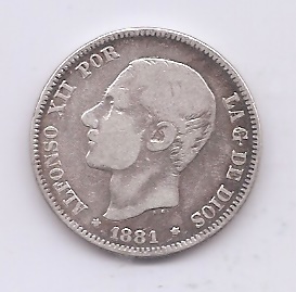 SPAIN ALFONSO XII 1881 *81 2 PESETAS