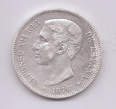 ALFONSO XII JAHR 1876 *76 ZU 5 PESETAS