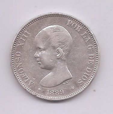 ALFONSO XIII DEL AÑO 1889 *89 DE 5 PESETAS