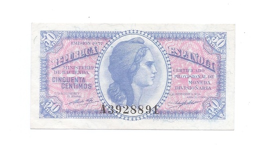 II REPUBLICA AÑO 1937 DE 50 CENTIMOS