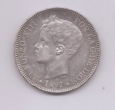 ALFONSO XIII DEL AÑO 1897 *97 5 PESETAS