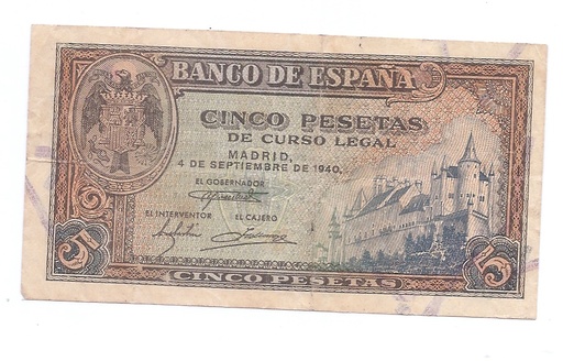 ESTADO ESPAÑOL AÑO 1940 DE 5 PTS