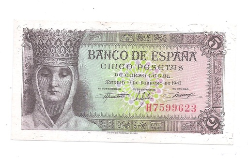 ESTADO ESPAÑOL AÑO 1943 DE 5 PTS
