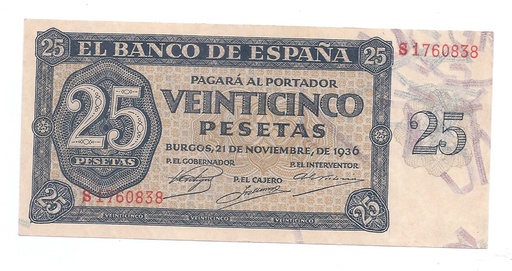 ESTADO ESPAÑOL AÑO 1936 DE 25 PTS