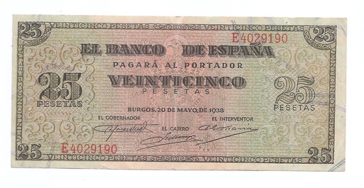 ESTADO ESPAÑOL AÑO 1938 DE 25 PTS
